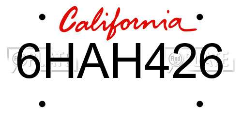 6HAH426 California License Plate