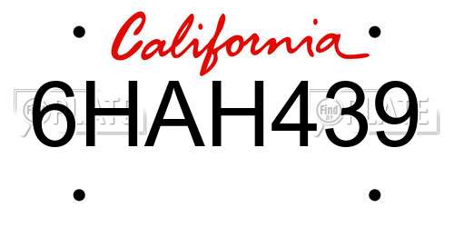 6HAH439 California License Plate