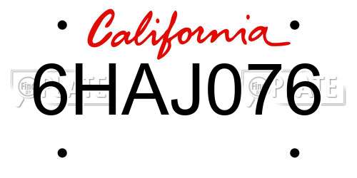 6HAJ076 California License Plate