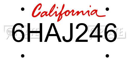 6HAJ246 California License Plate