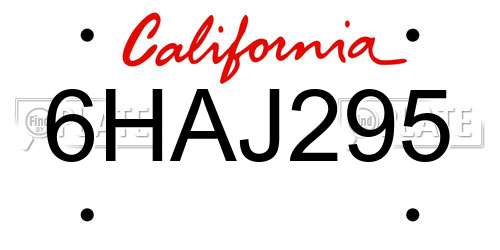 6HAJ295 California License Plate