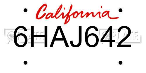 6HAJ642 California License Plate