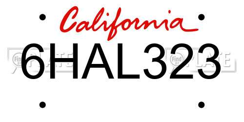 6HAL323 California License Plate