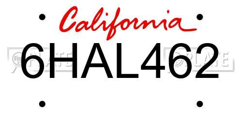 6HAL462 California License Plate