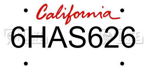 6HAS626 California License Plate
