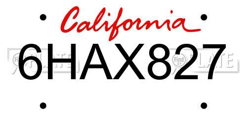 6HAX827 California License Plate