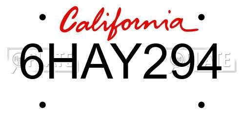 6HAY294 California License Plate