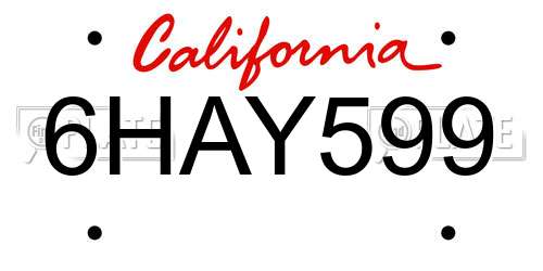 6HAY599 California License Plate