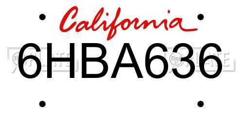 6HBA636 California License Plate