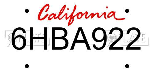 6HBA922 California License Plate