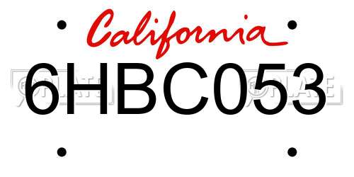 6HBC053 California License Plate