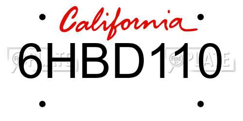 6HBD110 California License Plate