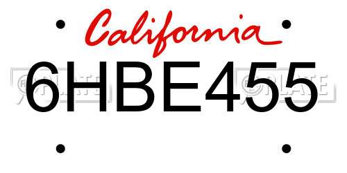 6HBE455 California License Plate