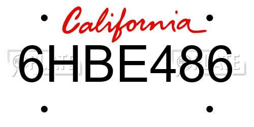 6HBE486 California License Plate