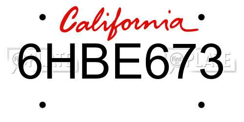 6HBE673 California License Plate