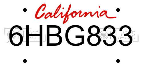 6HBG833 California License Plate