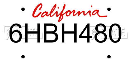 6HBH480 California License Plate