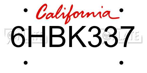 6HBK337 California License Plate