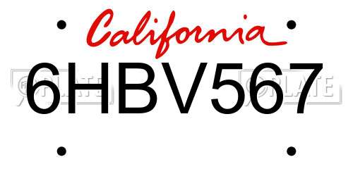 6HBV567 California License Plate