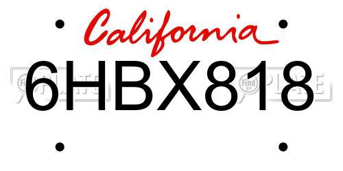 6HBX818 California License Plate
