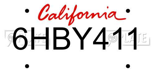 6HBY411 California License Plate