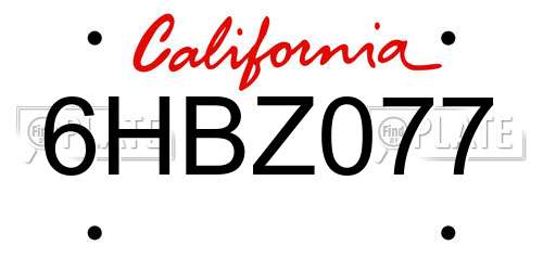 6HBZ077 California License Plate