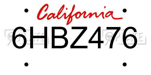 6HBZ476 California License Plate