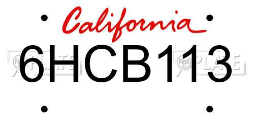 6HCB113 California License Plate