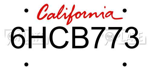 6HCB773 California License Plate