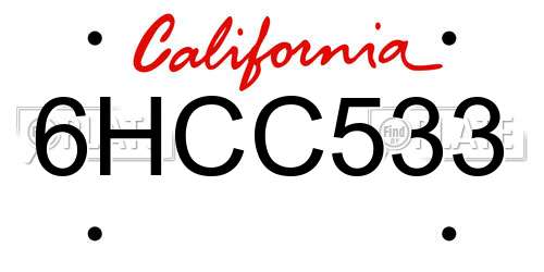 6HCC533 California License Plate