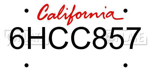 6HCC857 California License Plate