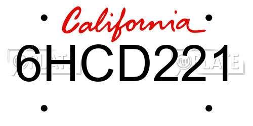 6HCD221 California License Plate