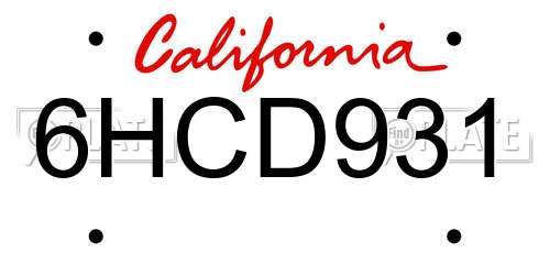 6HCD931 California License Plate