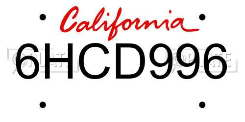 6HCD996 California License Plate