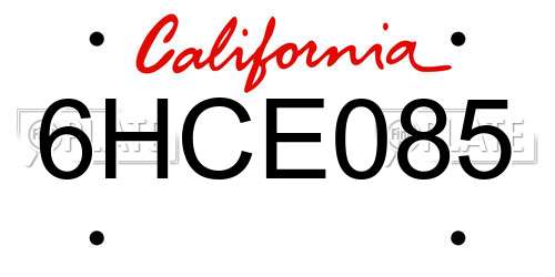 6HCE085 California License Plate