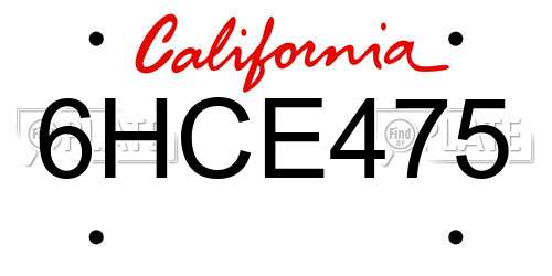 6HCE475 California License Plate