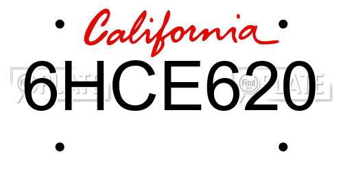 6HCE620 California License Plate