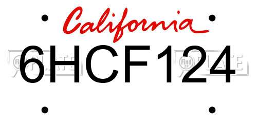 6HCF124 California License Plate
