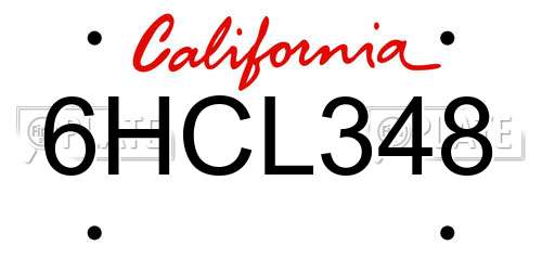6HCL348 California License Plate