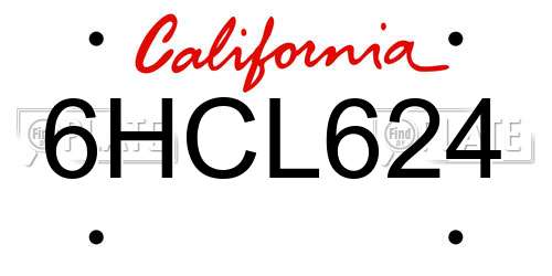 6HCL624 California License Plate