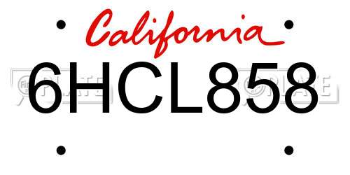 6HCL858 California License Plate