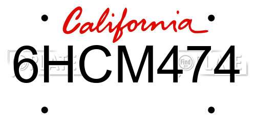 6HCM474 California License Plate