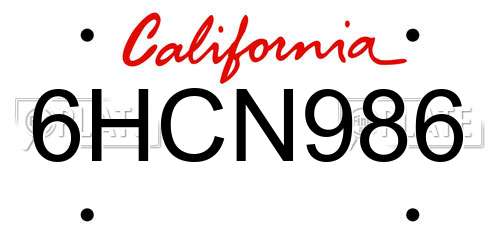 6HCN986 California License Plate