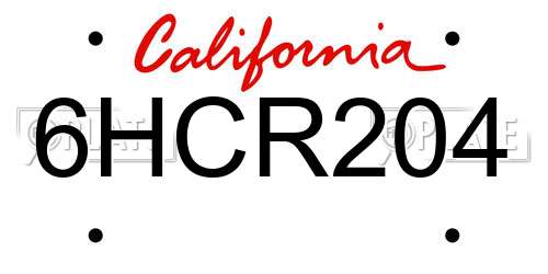 6HCR204 California License Plate