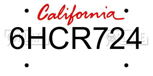 6HCR724 California License Plate