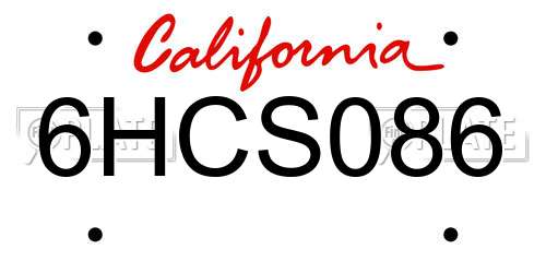 6HCS086 California License Plate