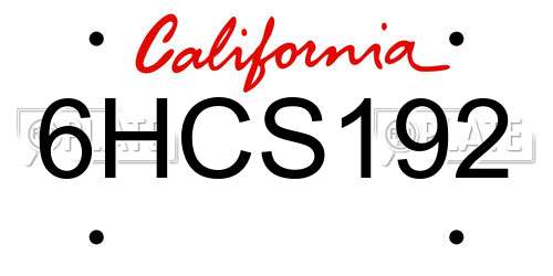 6HCS192 California License Plate