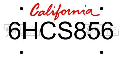 6HCS856 California License Plate