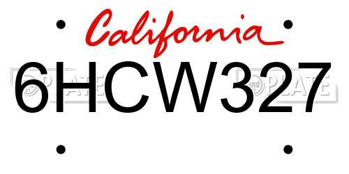 6HCW327 California License Plate