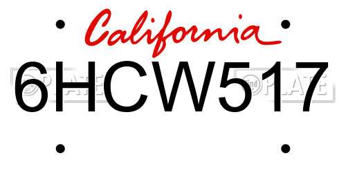 6HCW517 California License Plate